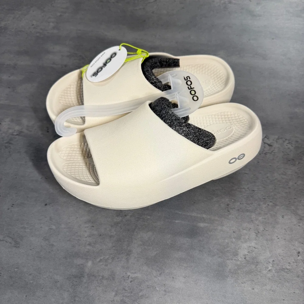 Oofos OOahh+ PLUS Sport Slide Sandals Mens 8 Chalk White Recovery Slip On 2200